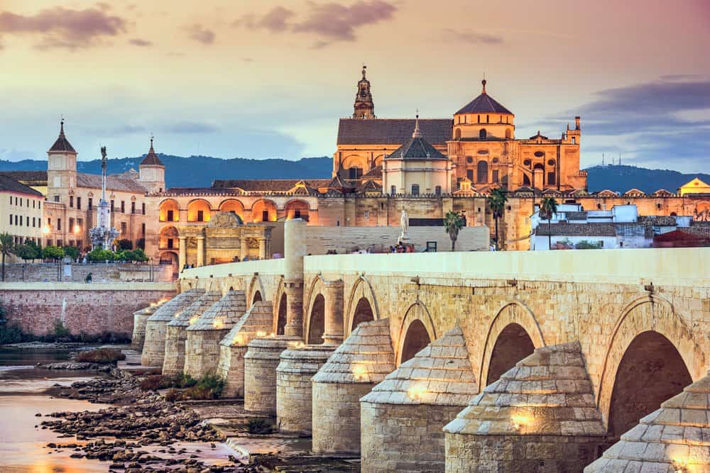 Cordoba, Spain view of the Roman Bridge and Mosque-Cathedral on the Guadalquivir River.