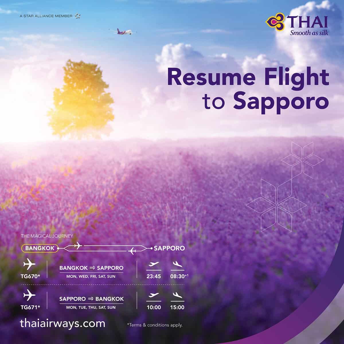 THAI resumes Bangkok-Sapporo Roundtrip Flight from 2 August -28 October 2023 